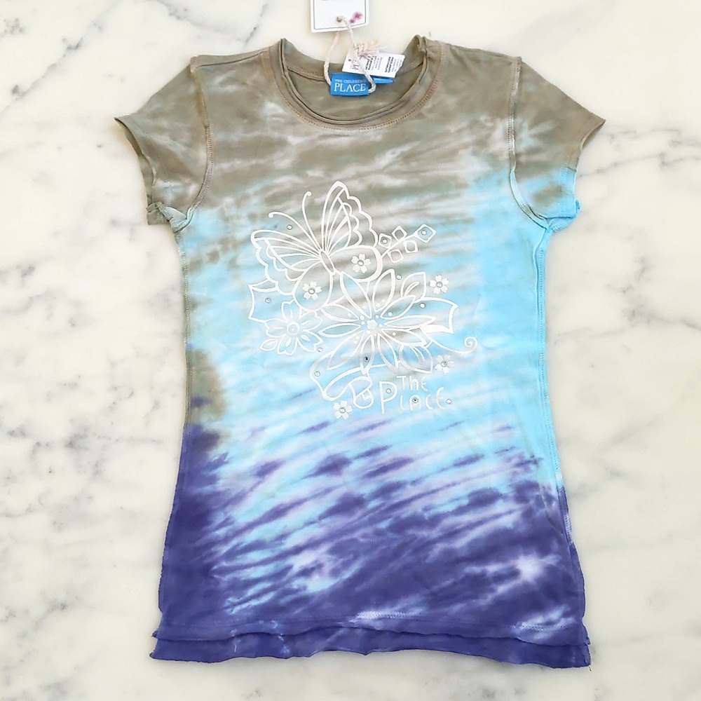 NWT. The Children's Place Multicolor ShortSleeve Tee w/crystal, painted flowers.